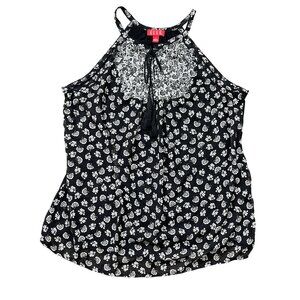 Elle Sleeveless Floral Blouse Women's Size Large High Neck Pima‎ Cotton, Modal